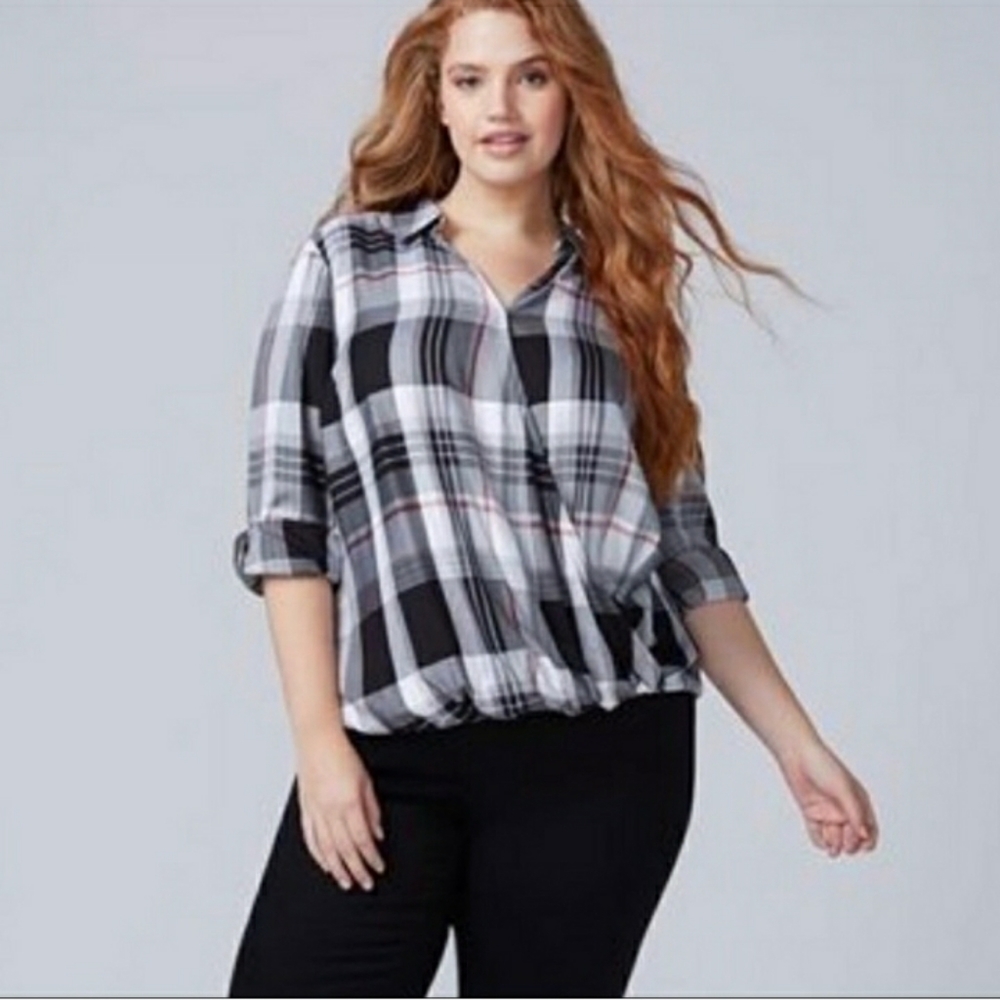 Like New Lane Bryant Plaid Faux Wrap Rayon Top Women's Plus Size 28